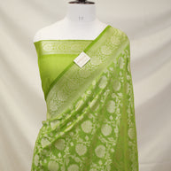 Fancy Geogette Saree Allover  Silver Jaal Banarasi Saree  - Green