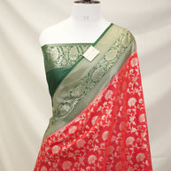 Fancy Geogette Saree Allover Gold Jaal Banarasi Saree  - Red & Green