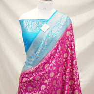 Fancy Geogette Saree Allover Gold Jaal Banarasi Saree  - Rani X Sky Blue