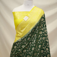 Fancy Geogette Saree Allover Gold Jaal Banarasi Saree  - Bottle Green X Yellow