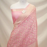 Fancy Geogette Saree Allover Gold Jaal Banarasi Saree  - Pink