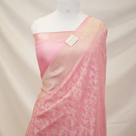 Fancy Geogette Saree Allover Gold Jaal Banarasi Saree  - Pink