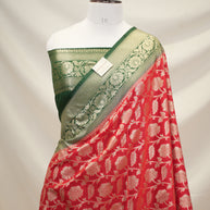 Fancy Geogette Saree Allover Gold Jaal Banarasi Saree  - Red X Bottle Green