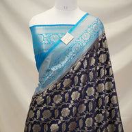 Fancy Geogette Saree Allover Gold Jaal Banarasi Saree  - Royal Blue X Blue