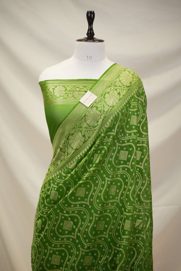 Fancy Geogette Saree Allover Gold Jaal Banarasi Saree  - Green