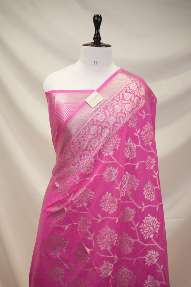 Fancy Katan Silk Gold Zari Jaal Work Banarasi Saree - Pink