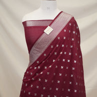 Fancy Geogette Saree Allover Silver Motif Banarasi Saree  - Red