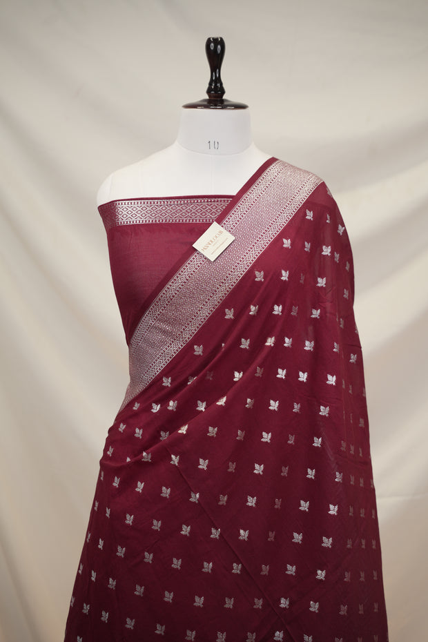 Fancy Geogette Saree Allover Silver Motif Banarasi Saree  - Red