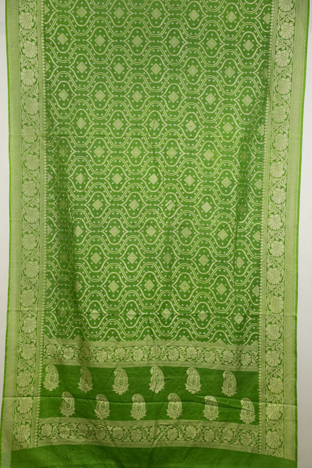 Fancy Geogette Saree Allover Gold Jaal Banarasi Saree  - Green