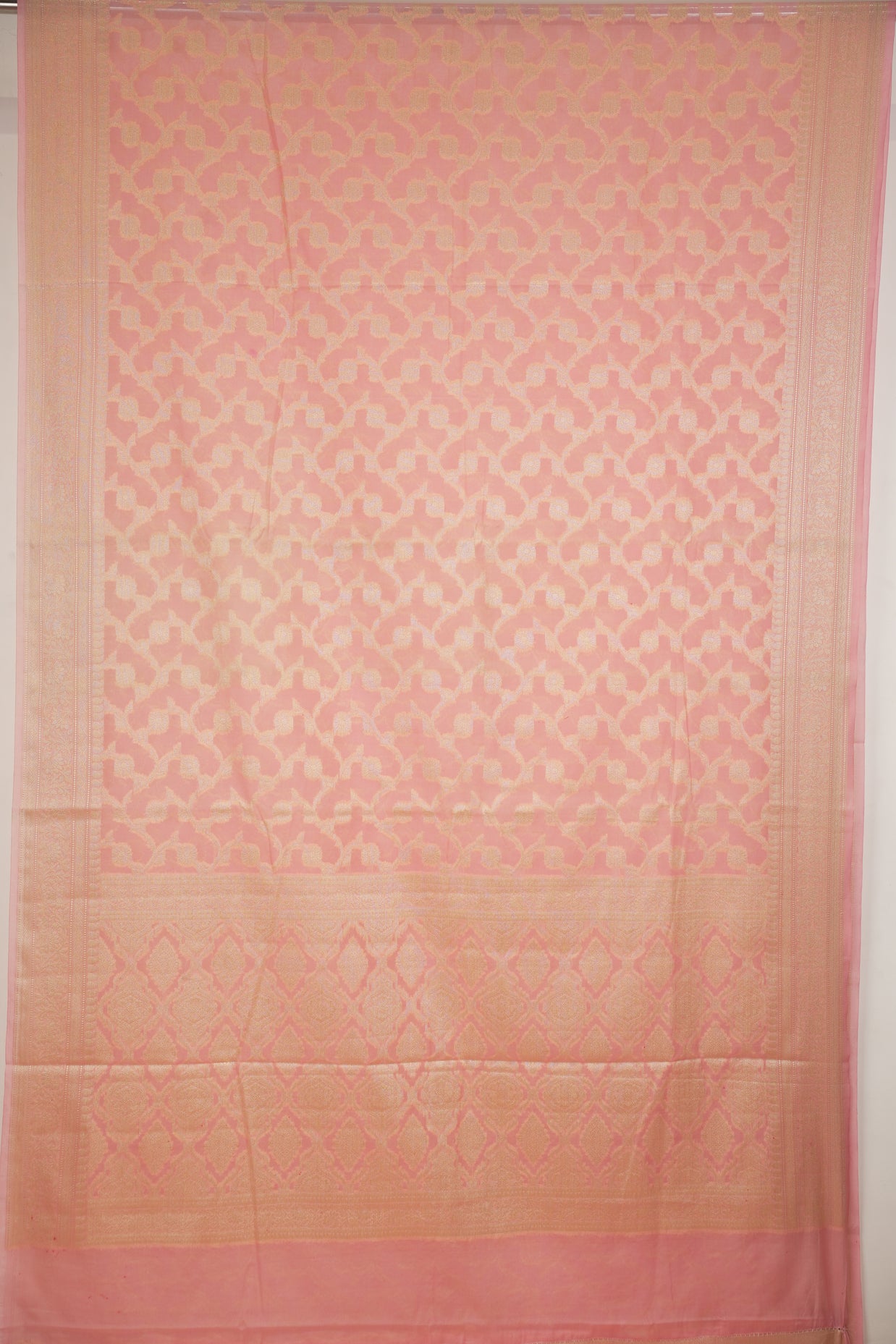 Fancy Geogette Saree Allover Gold Jaal Banarasi Saree  - Pink