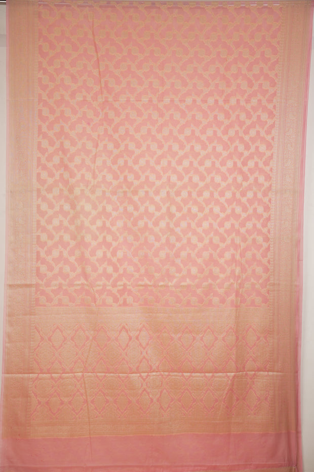 Fancy Geogette Saree Allover Gold Jaal Banarasi Saree  - Pink