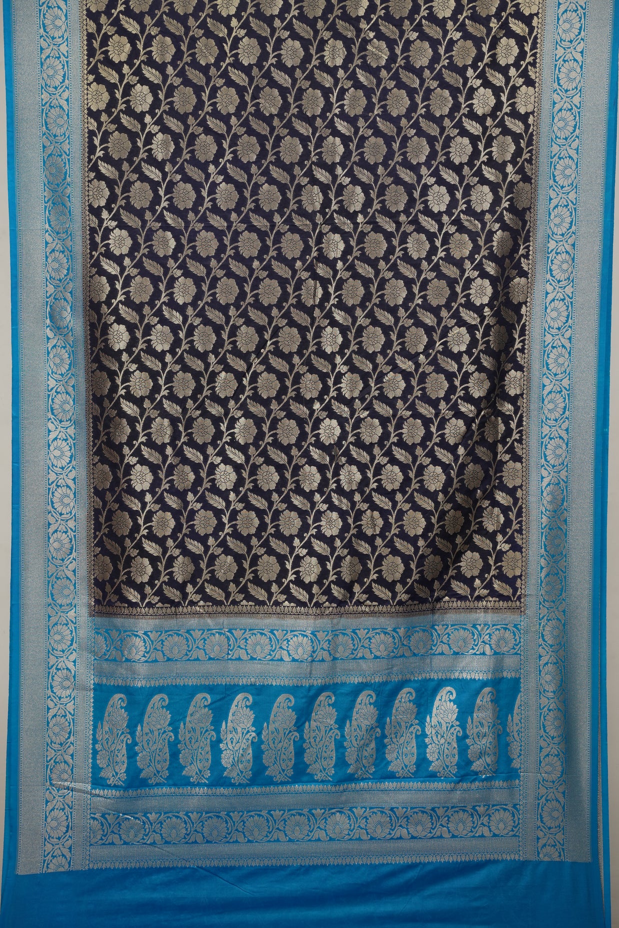 Fancy Geogette Saree Allover Gold Jaal Banarasi Saree  - Royal Blue X Blue