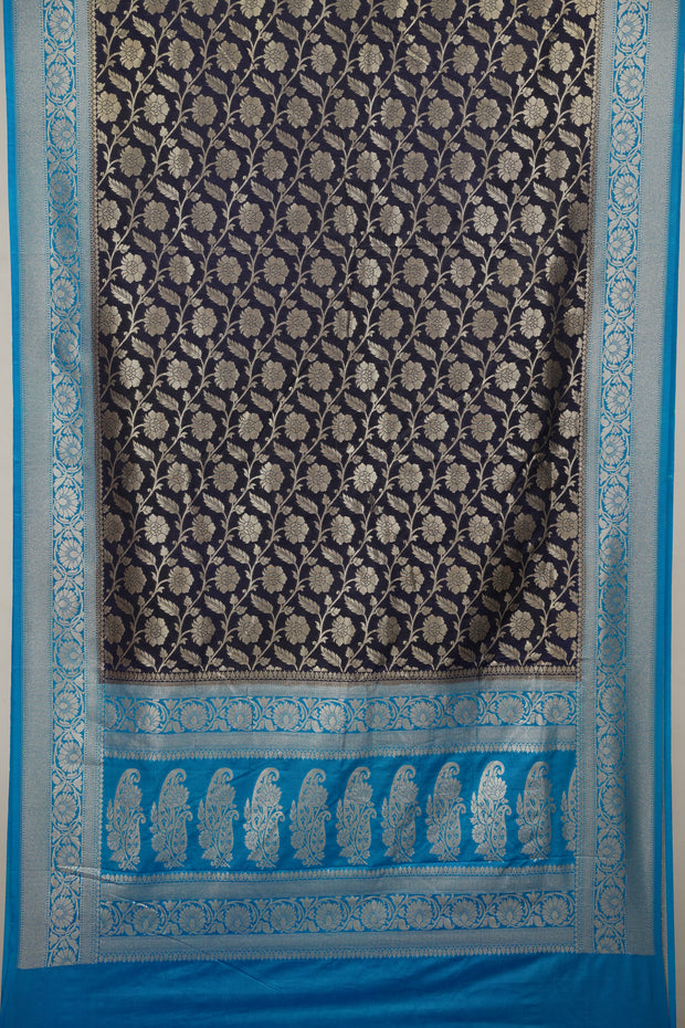 Fancy Geogette Saree Allover Gold Jaal Banarasi Saree  - Royal Blue X Blue