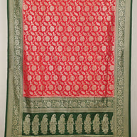 Fancy Geogette Saree Allover Gold Jaal Banarasi Saree  - Red X Bottle Green
