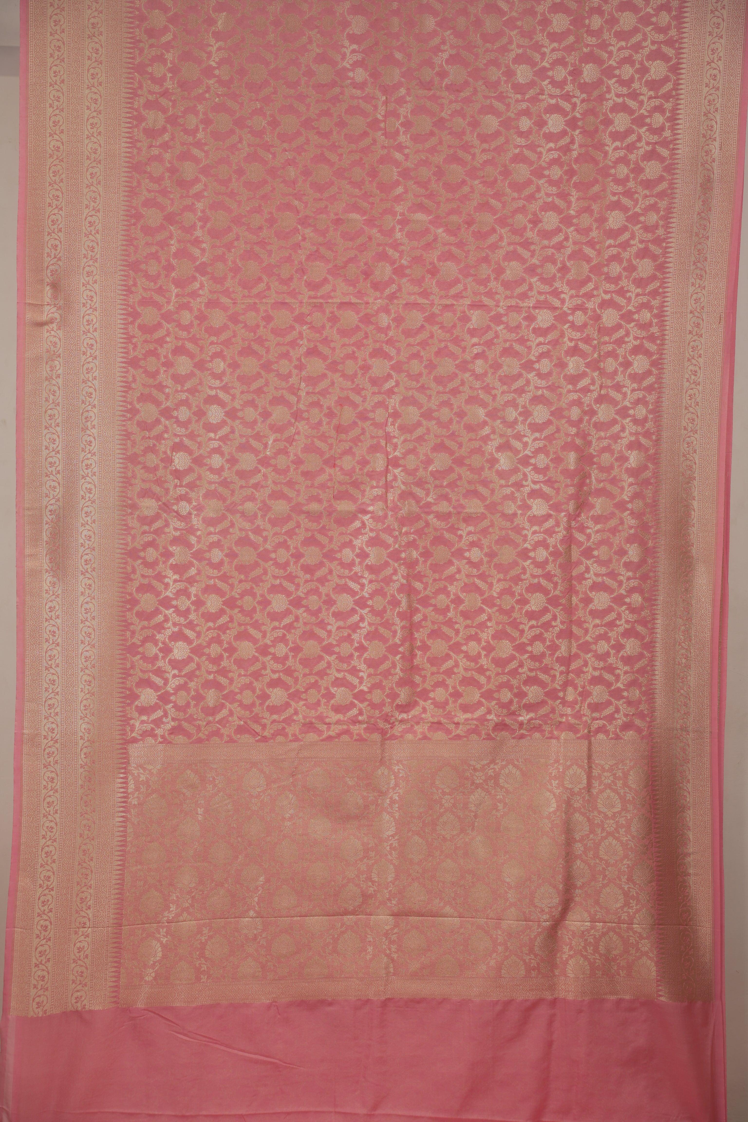 Fancy Geogette Saree Allover Gold Jaal Banarasi Saree  - Pink