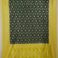 Fancy Geogette Saree Allover Gold Jaal Banarasi Saree  - Bottle Green X Yellow