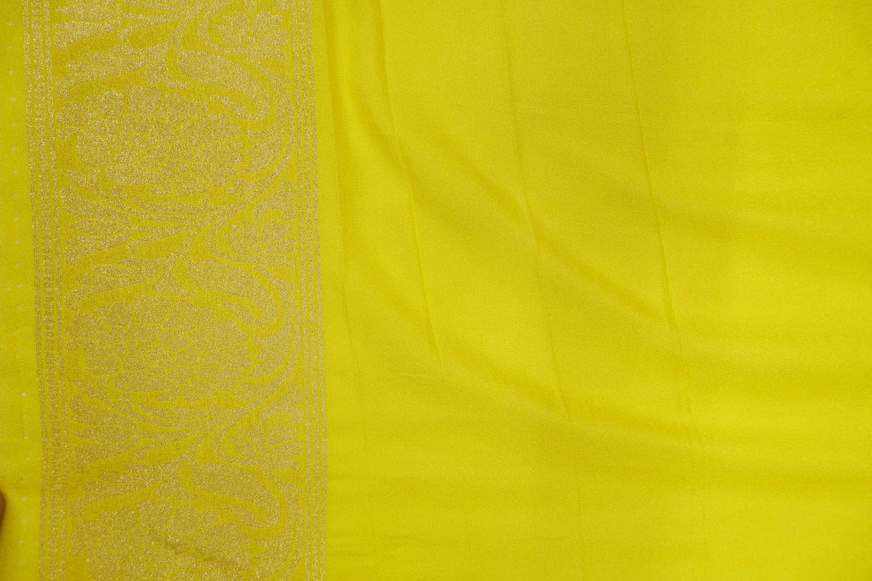 Fancy Geogette Saree Allover Gold Jaal Banarasi Saree  - Bottle Green X Yellow