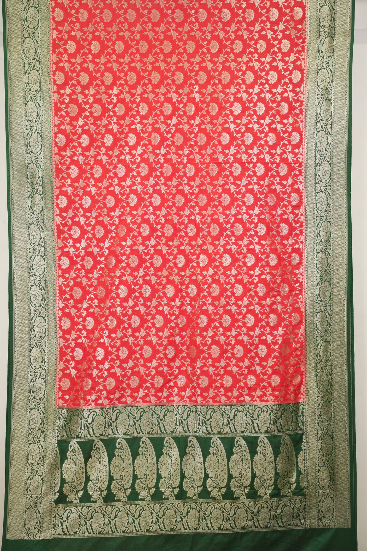 Fancy Geogette Saree Allover Gold Jaal Banarasi Saree  - Red & Green