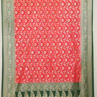Fancy Geogette Saree Allover Gold Jaal Banarasi Saree  - Red & Green
