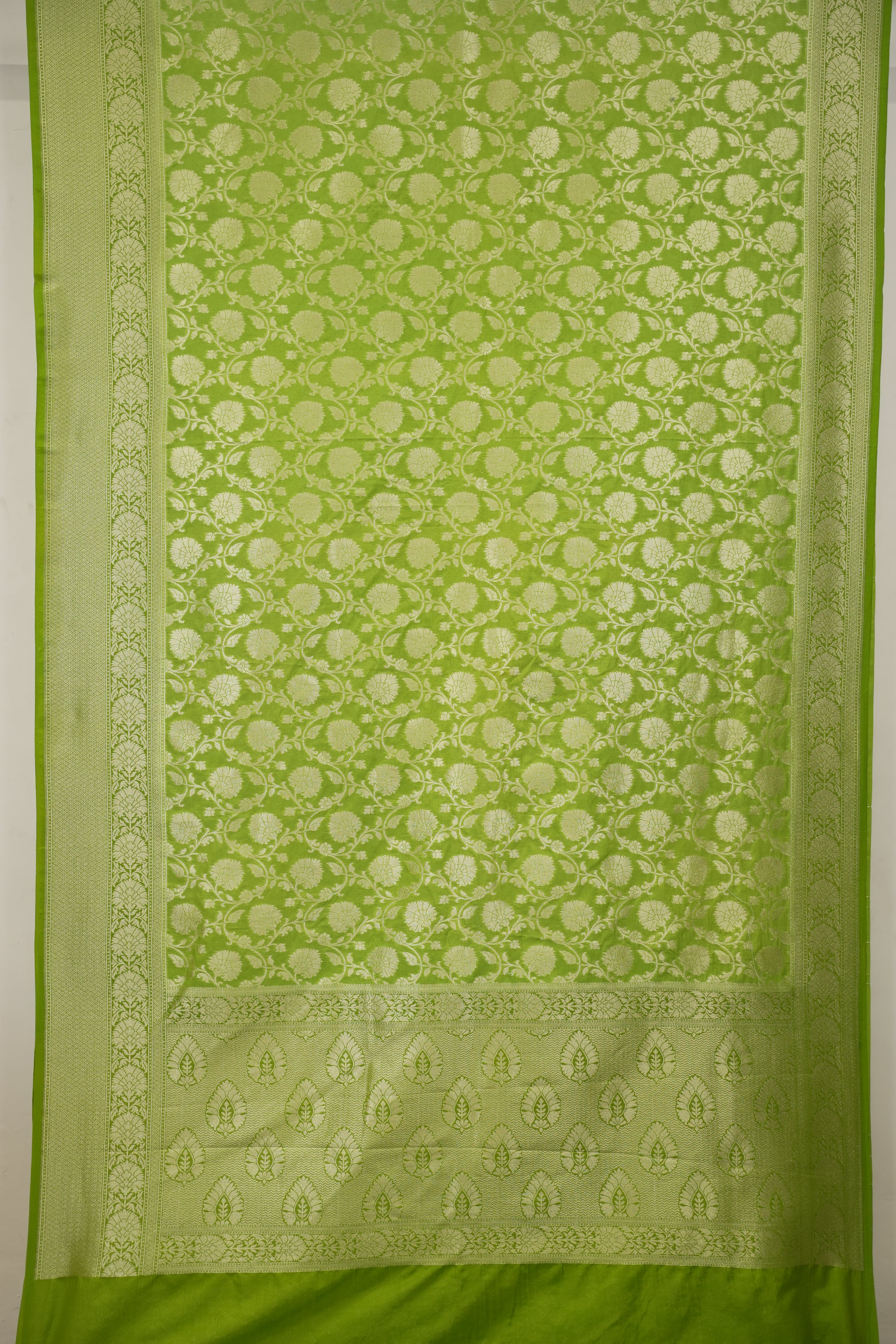 Fancy Geogette Saree Allover  Silver Jaal Banarasi Saree  - Green