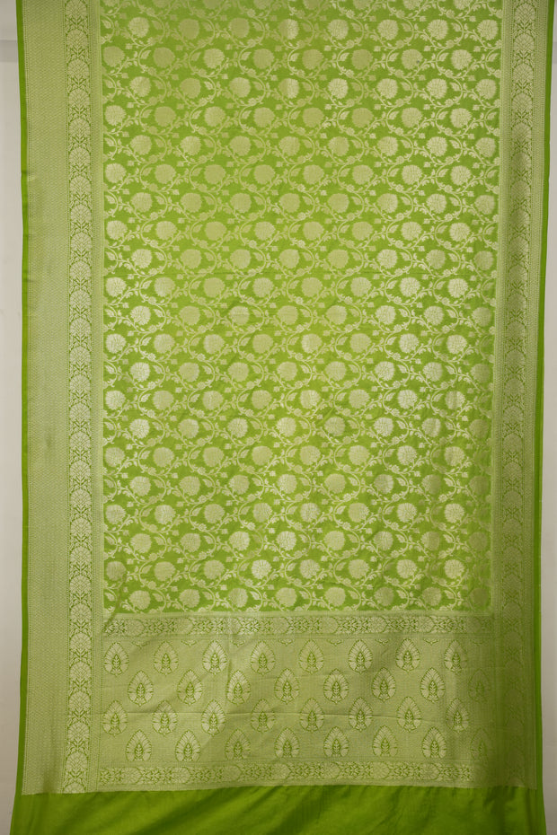 Fancy Geogette Saree Allover  Silver Jaal Banarasi Saree  - Green