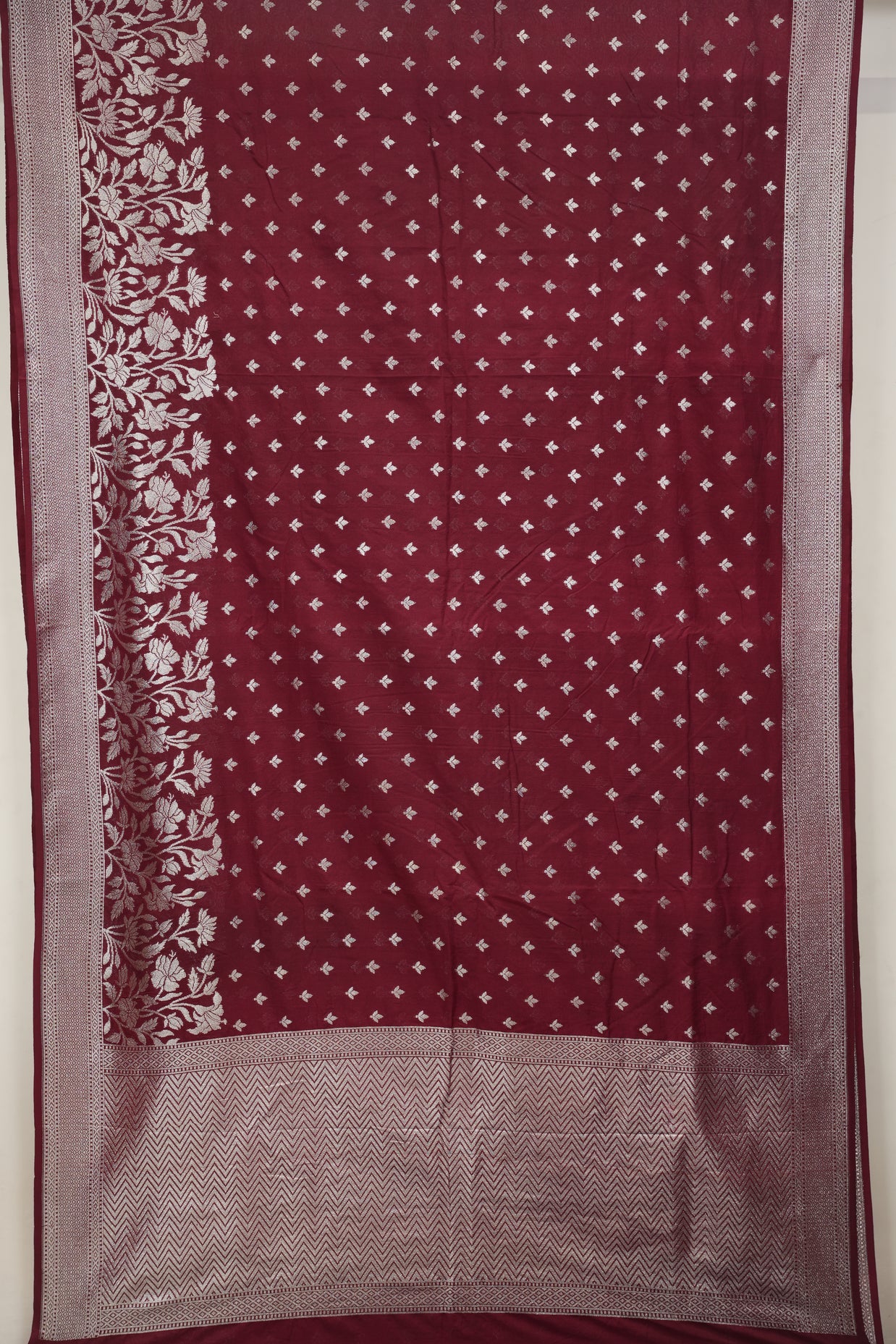 Fancy Geogette Saree Allover Silver Motif Banarasi Saree  - Red