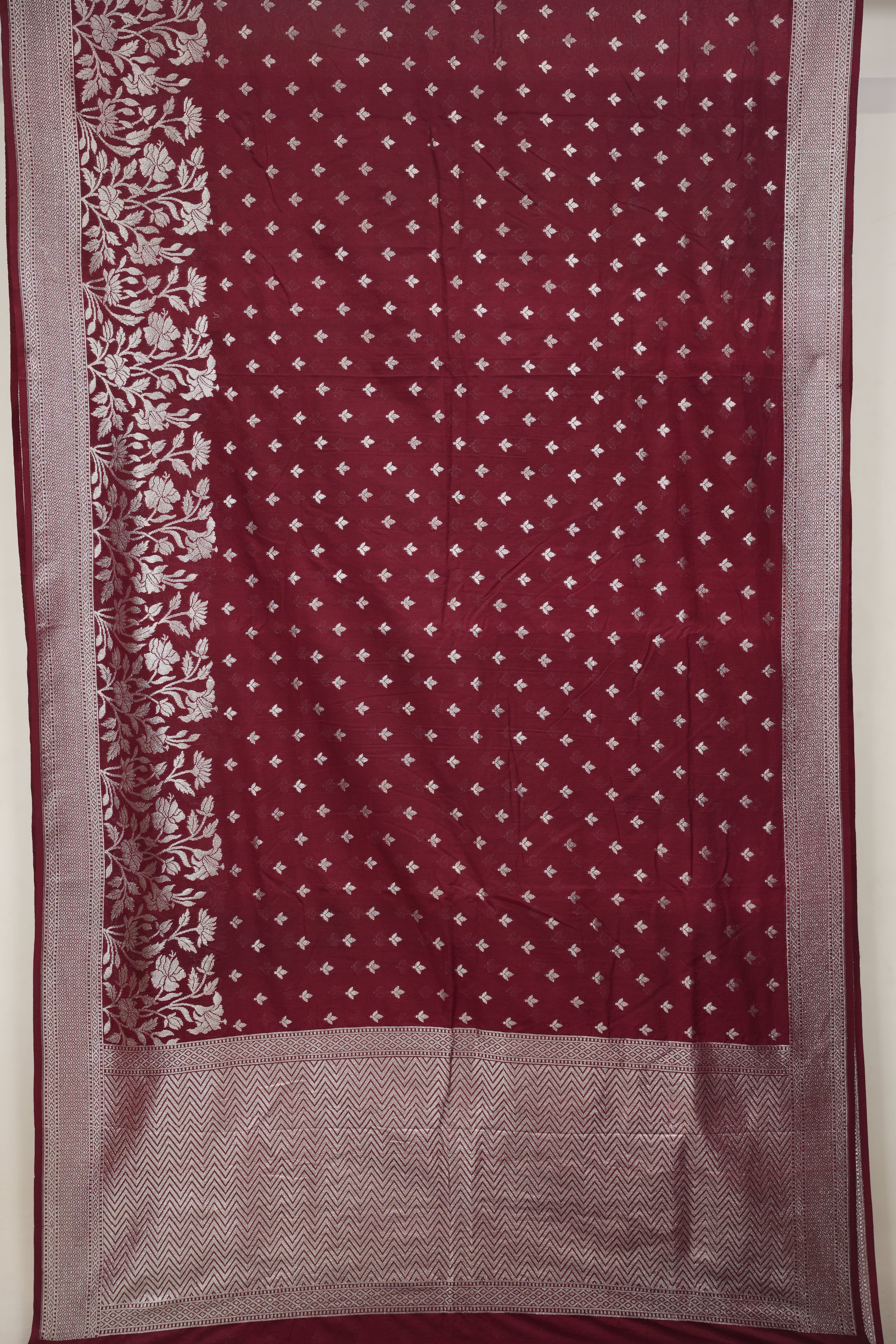 Fancy Geogette Saree Allover Silver Motif Banarasi Saree  - Red