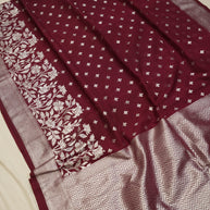 Fancy Geogette Saree Allover Silver Motif Banarasi Saree  - Red