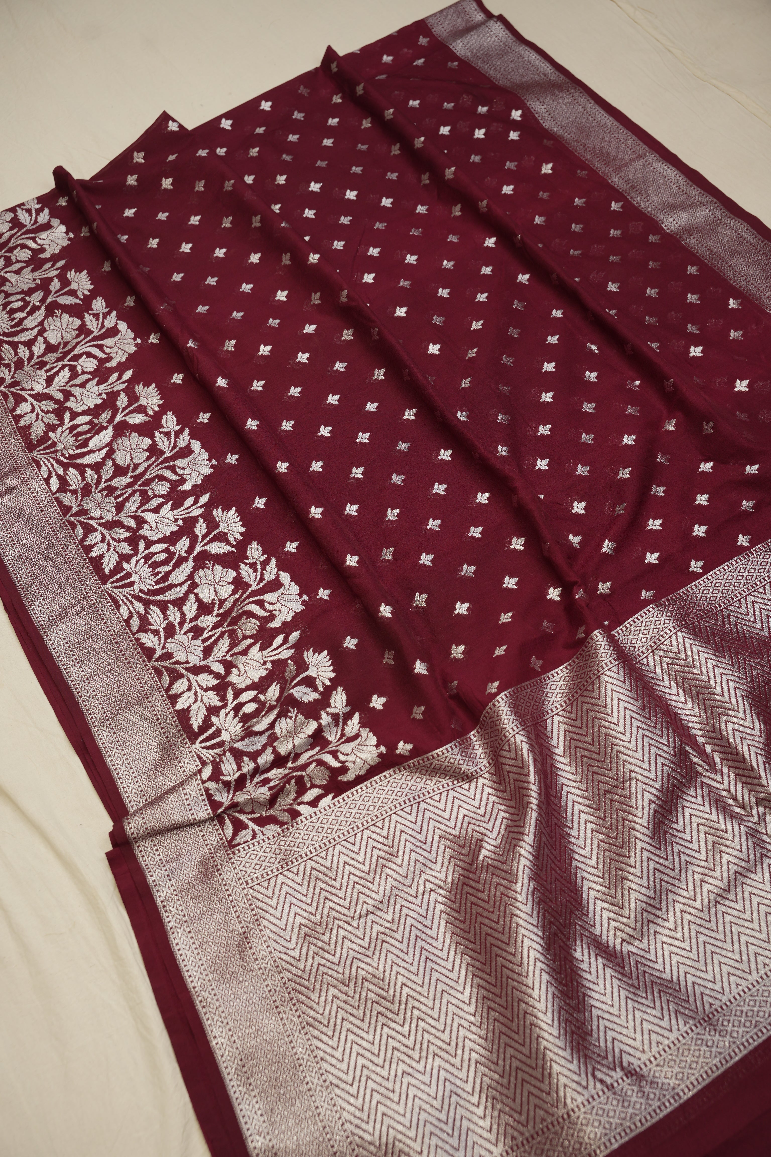 Fancy Geogette Saree Allover Silver Motif Banarasi Saree  - Red