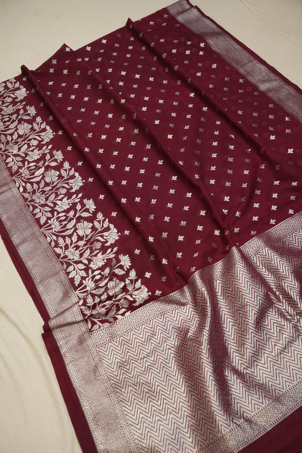 Fancy Geogette Saree Allover Silver Motif Banarasi Saree  - Red