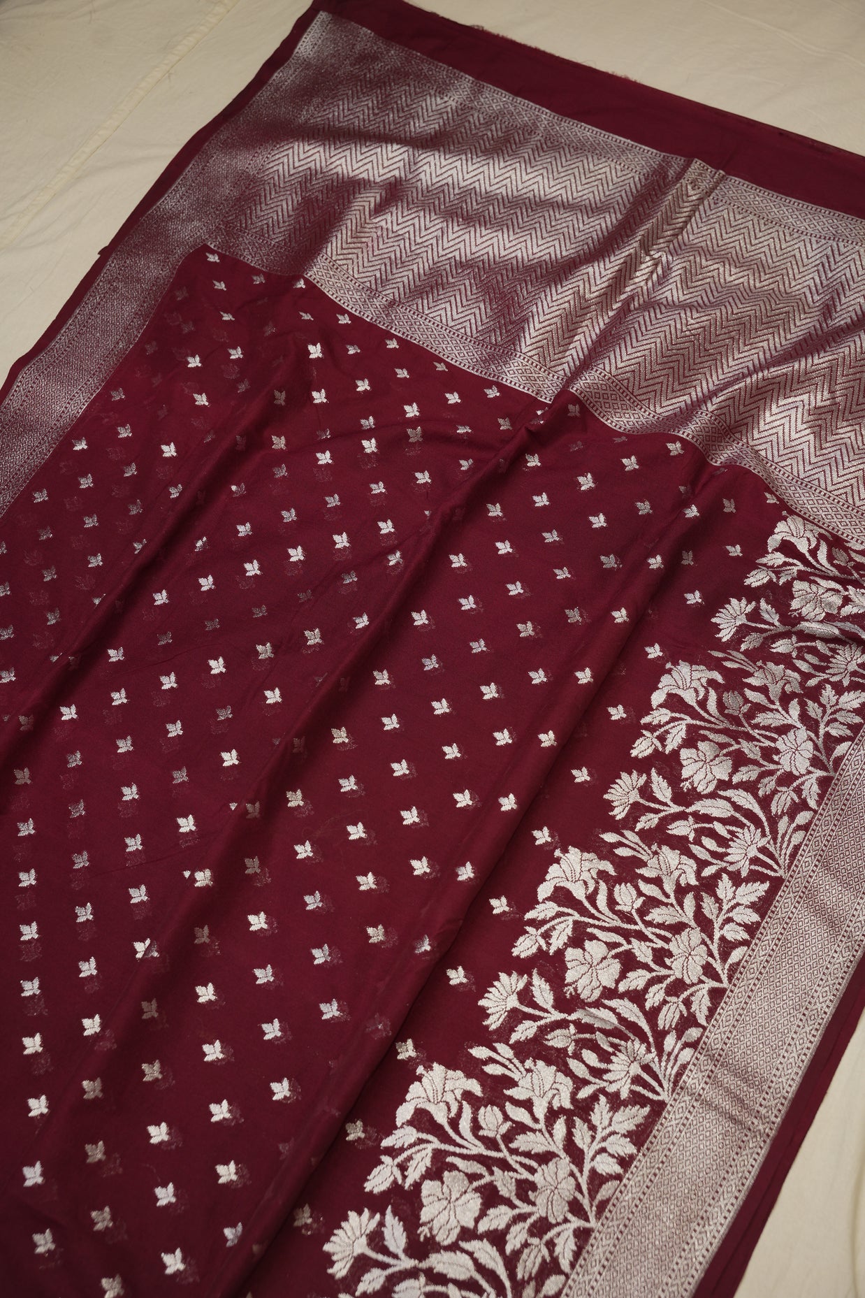 Fancy Geogette Saree Allover Silver Motif Banarasi Saree  - Red