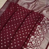 Fancy Geogette Saree Allover Silver Motif Banarasi Saree  - Red