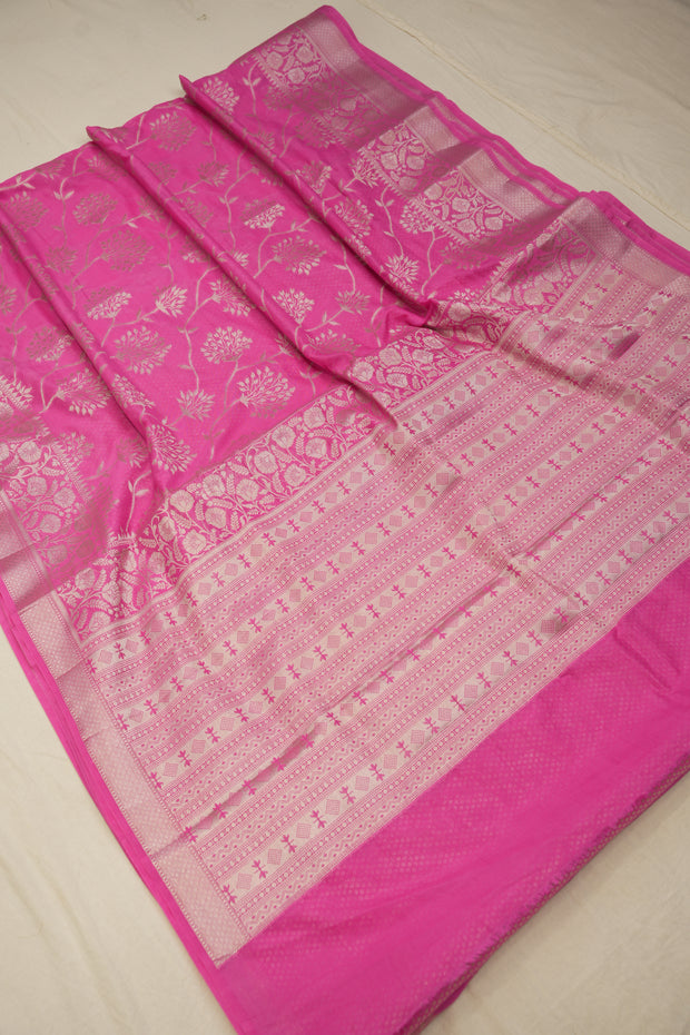 Fancy Katan Silk Gold Zari Jaal Work Banarasi Saree - Pink
