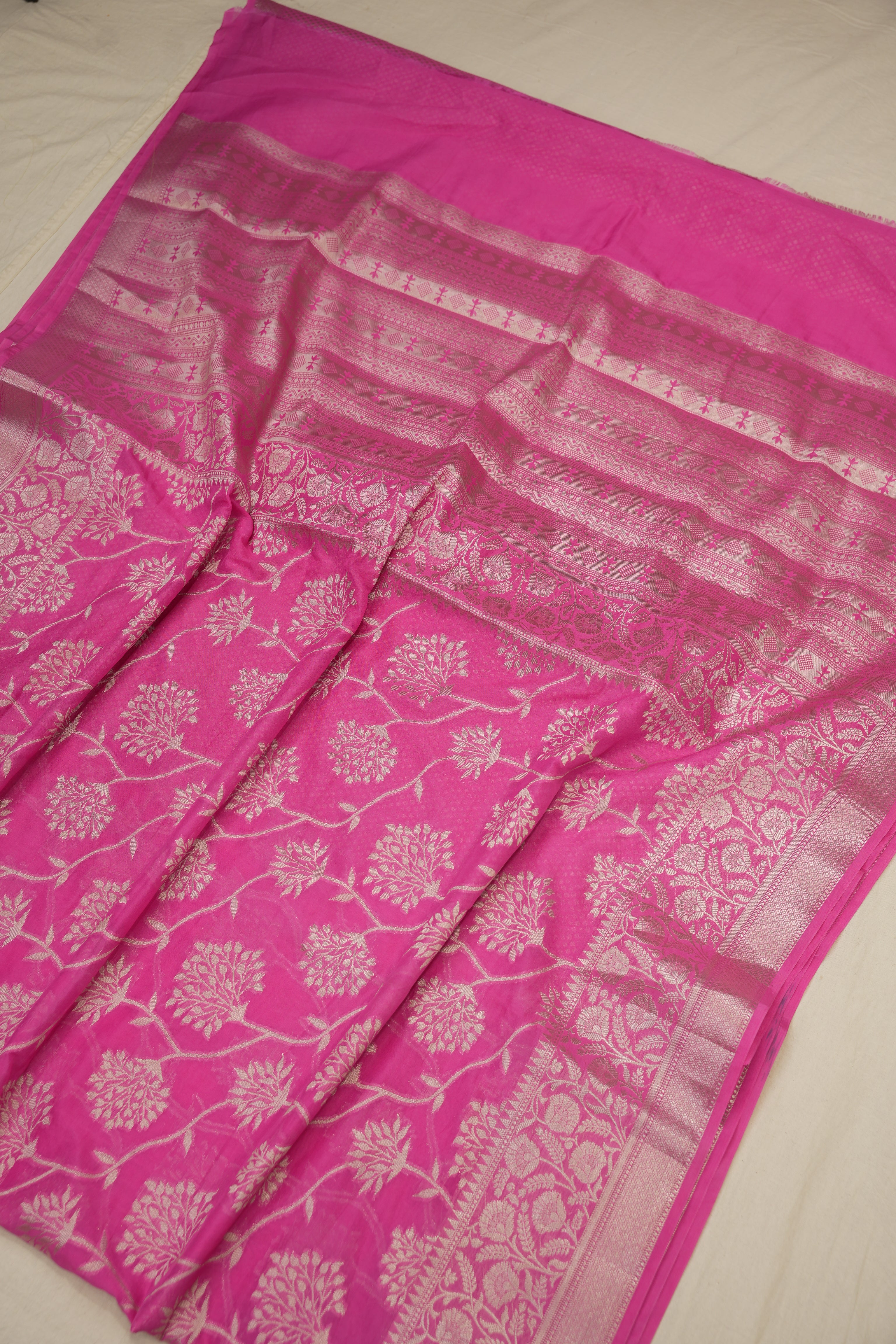 Fancy Katan Silk Gold Zari Jaal Work Banarasi Saree - Pink
