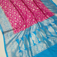 Fancy Geogette Saree Allover Gold Jaal Banarasi Saree  - Rani X Sky Blue