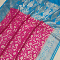 Fancy Geogette Saree Allover Gold Jaal Banarasi Saree  - Rani X Sky Blue