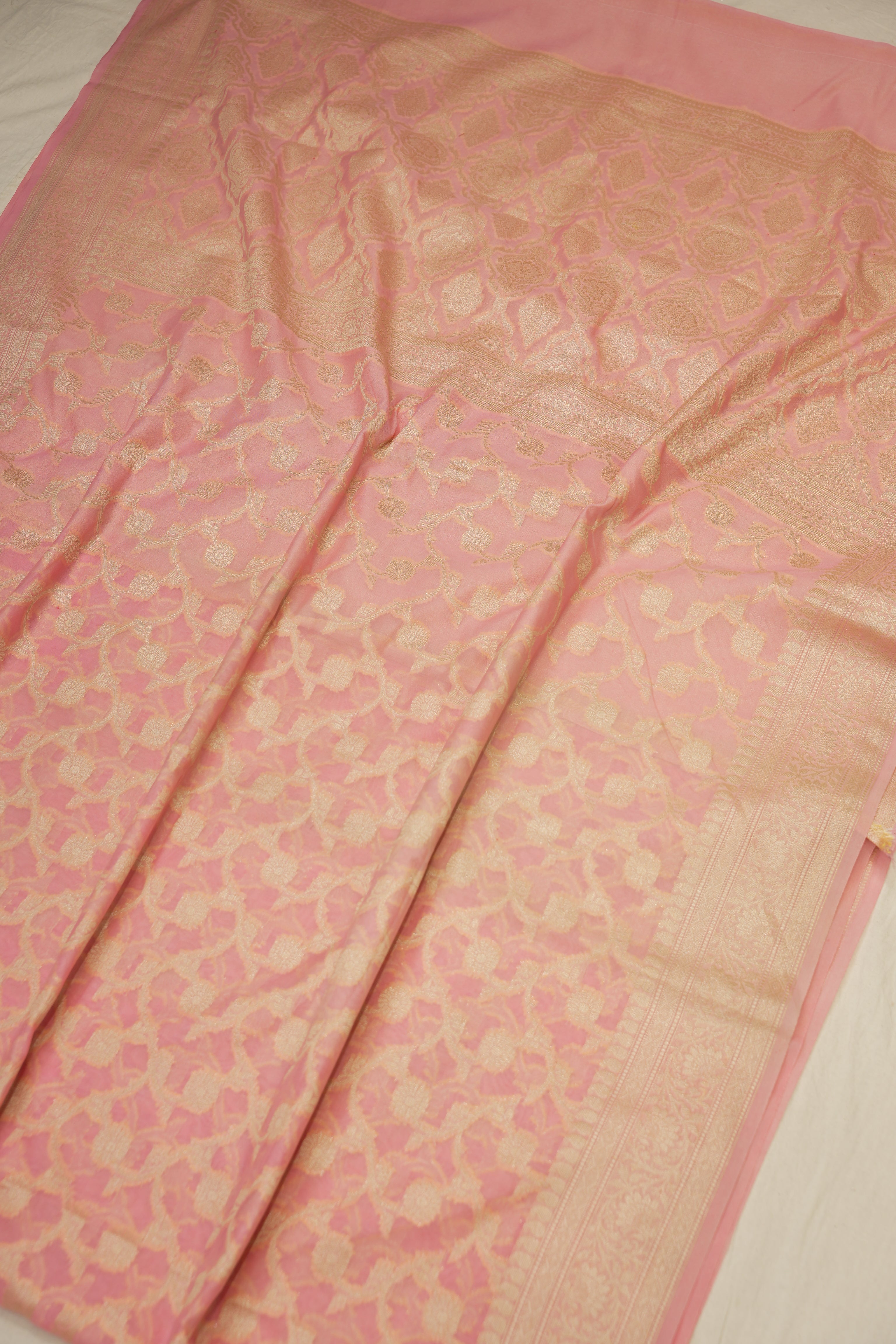 Fancy Geogette Saree Allover Gold Jaal Banarasi Saree  - Pink
