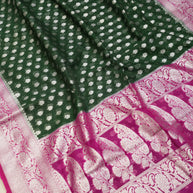 Fancy Geogette Saree Allover Silver Booti Banarasi Saree  - Bottle Green X Rani