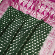 Fancy Geogette Saree Allover Silver Booti Banarasi Saree  - Bottle Green X Rani