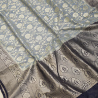 Fancy Geogette Saree Allover Gold Jaal Banarasi Saree  - Light Grey X Navy blue