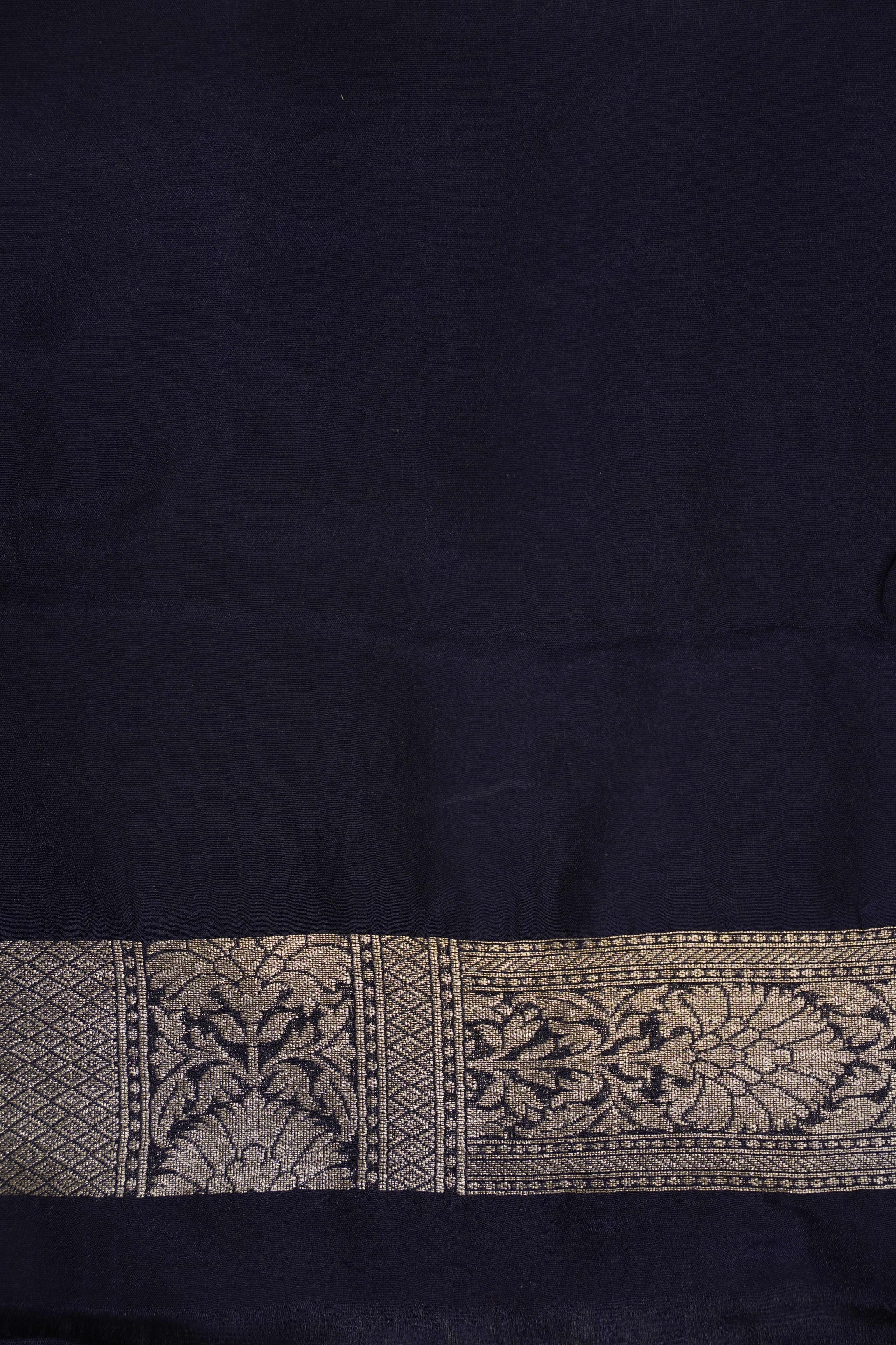 Fancy Geogette Saree Allover Gold Jaal Banarasi Saree  - Light Grey X Navy blue
