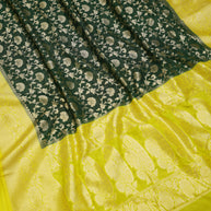 Fancy Geogette Saree Allover Gold Jaal Banarasi Saree  - Bottle Green X Yellow
