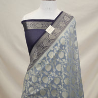 Fancy Geogette Saree Allover Gold Jaal Banarasi Saree  - Light Grey X Navy blue