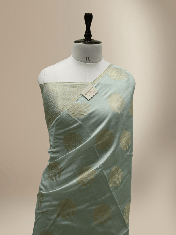 Sky Blue Katan Silk Gold Zari Work Banarasi Sarees