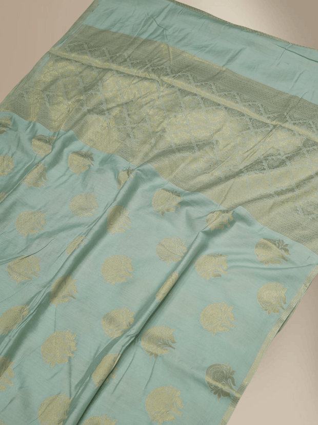 Sky Blue Katan Silk Gold Zari Work Banarasi Sarees