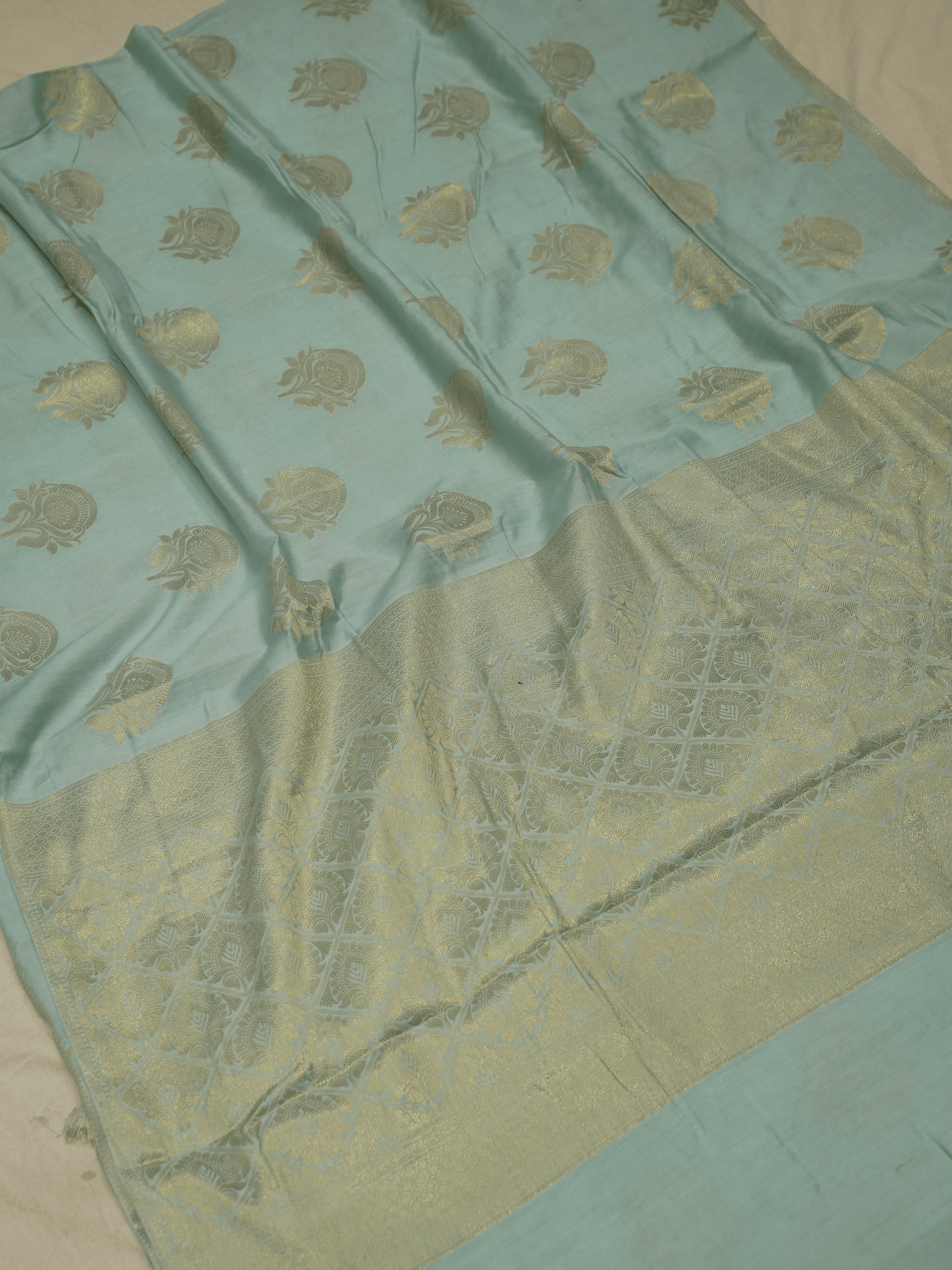 Sky Blue Katan Silk Gold Zari Work Banarasi Sarees