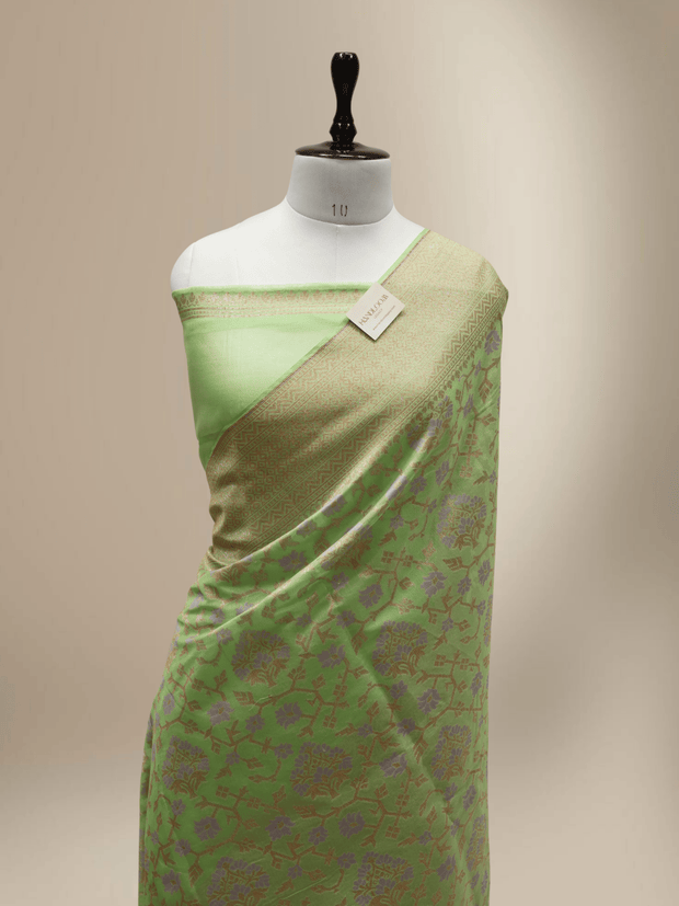 Green Cotton Masrise Multi Colour Mina Motif Banarasi Sarees