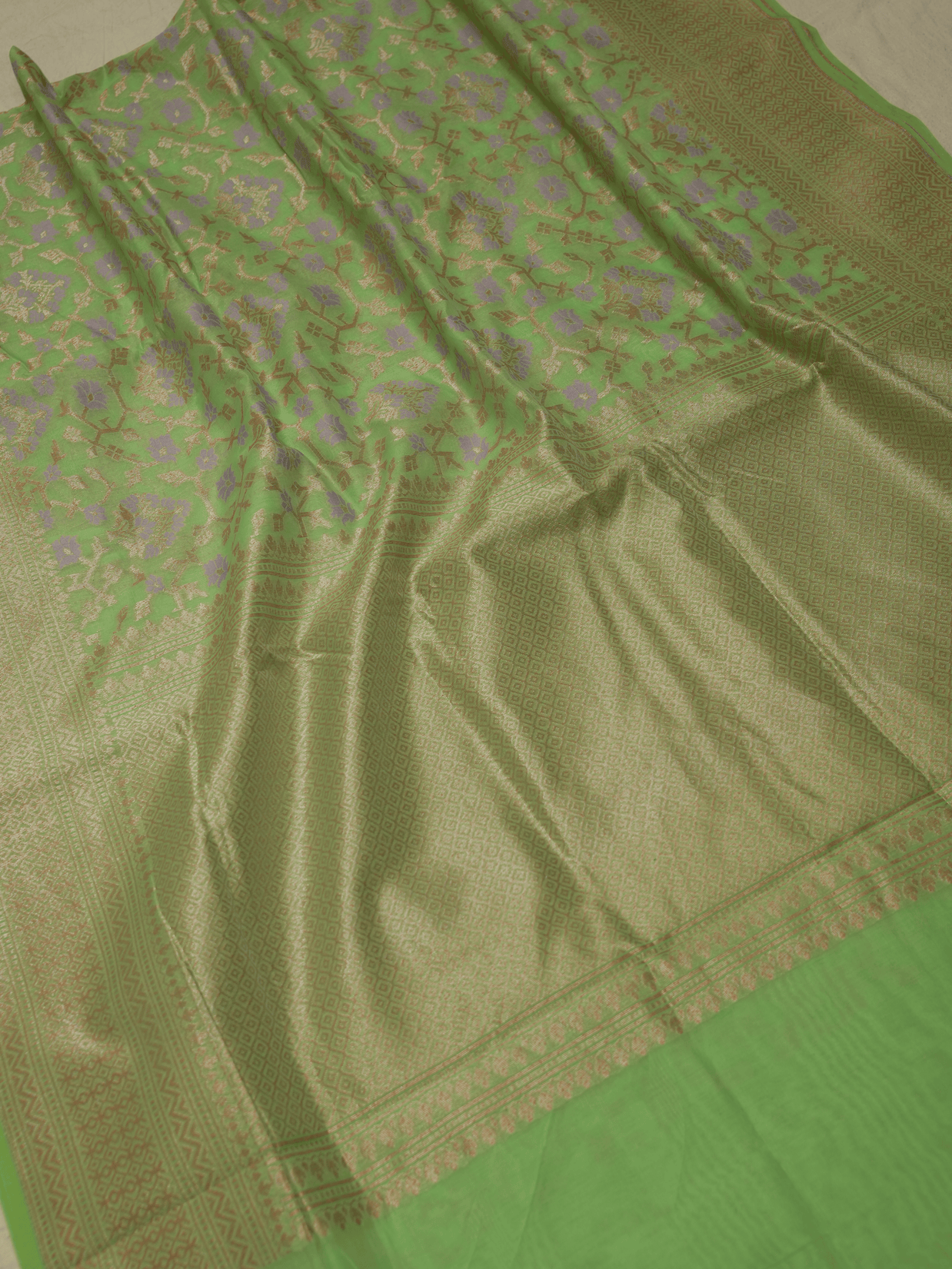 Green Cotton Masrise Multi Colour Mina Motif Banarasi Sarees