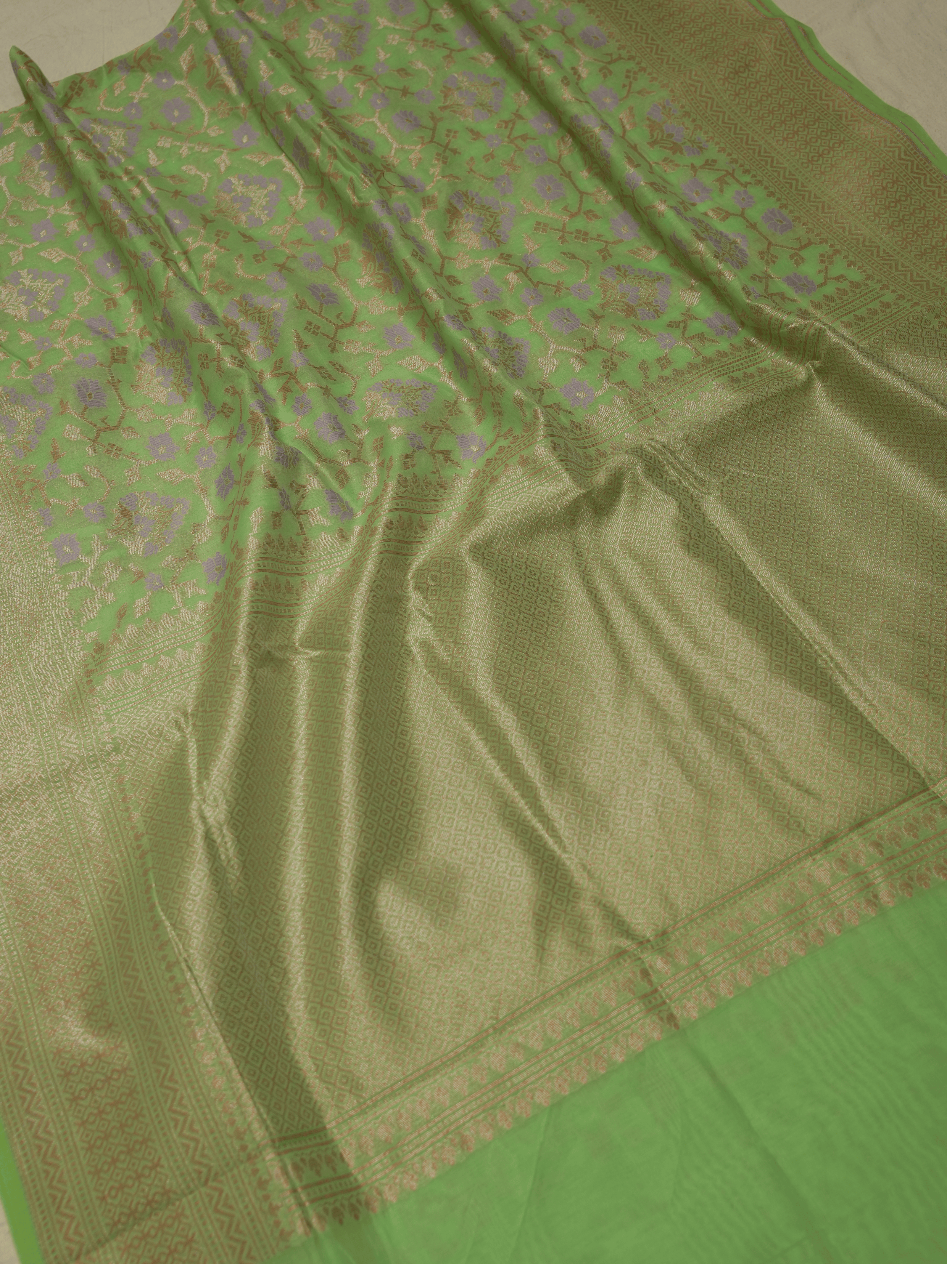 Green Cotton Masrise Multi Colour Mina Motif Banarasi Sarees