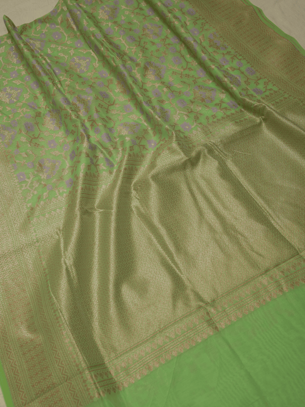 Green Cotton Masrise Multi Colour Mina Motif Banarasi Sarees